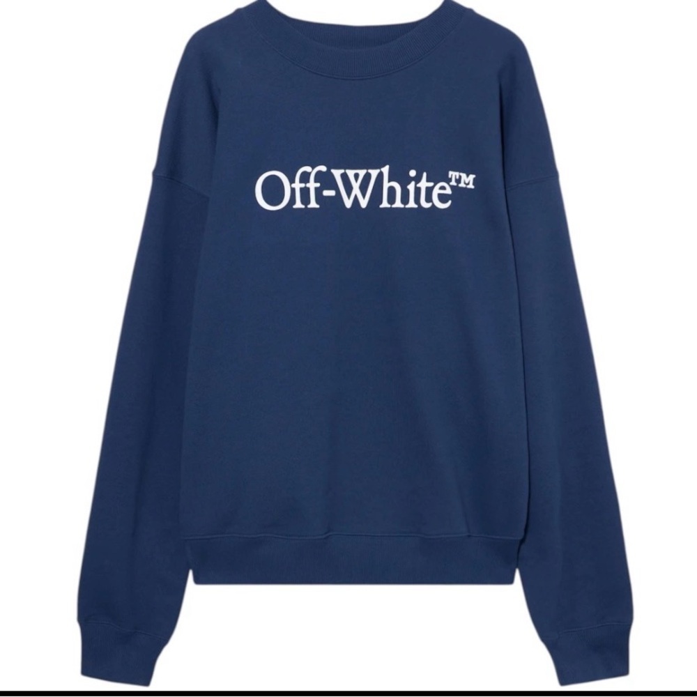Off-White Bookish Skate Crewneck Dark Blue White Logo Sweatshirt Size M Nwt Coa